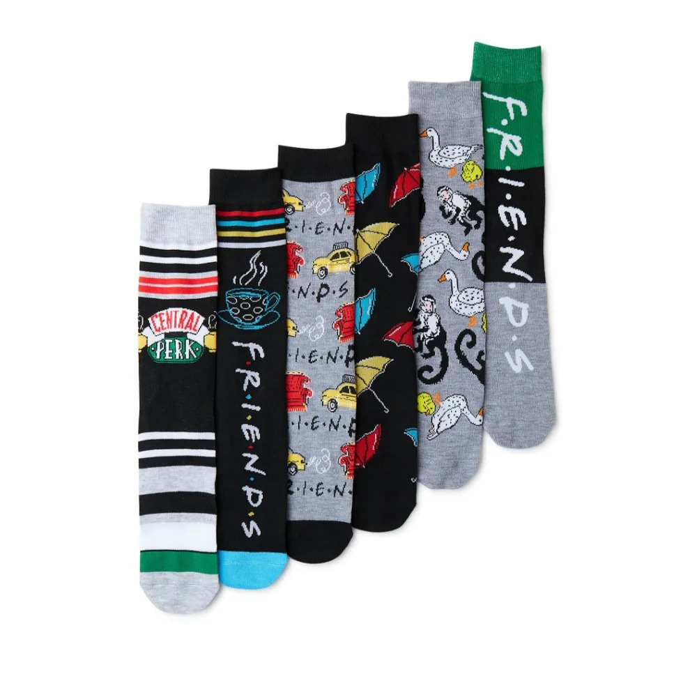 Friends Casual Crew 6 Pairs Socks Fits Shoe Size 8-12 Men's Socks NWT